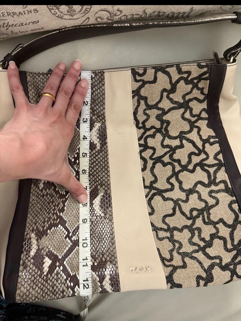 Tous Beige & Brown Patterned Shoulder Hobo (with damages) - Picture 8 of 12